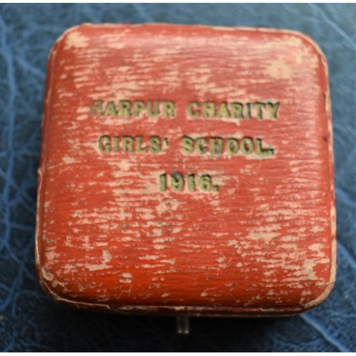 29 - Harpur Charity Girls Silver School and enamel Fob Medallion prize, hall marked Birmingham 1916 boxed... 