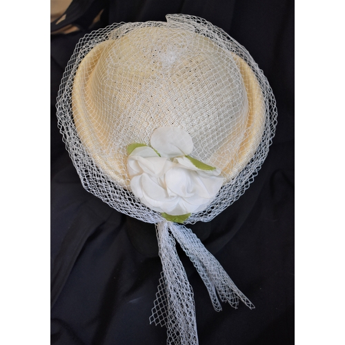 390 - Vintage Connor Regd. Ascot hat with mesh top and rose flower on back.