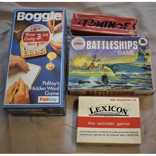 413 - Vintage boxed games includes: 'Battleships, Boggie' by Palitoy, set of dominos, Lexicon The Wonder G... 