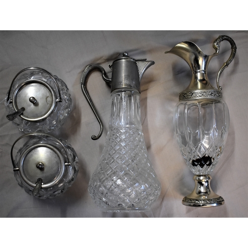 417 - Vintage Crystal ware Silver plate items - a Brandy Decanter and Port decanter with two vintage silve... 