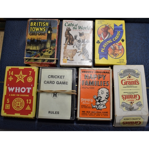 419 - Playing Cards Games (7) including: Happy Families, British Towns, Grants, Whot etc.