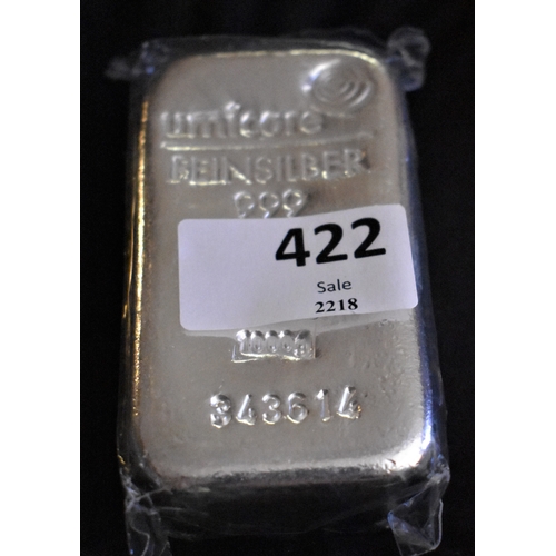 422 - One Kilo Hallmarked Silver Bar (1000 grams) with certificate