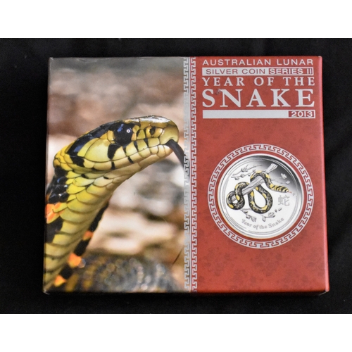 431 - Australia 2013 Silver Proof Dollar, Year of the Snake (Yellow Snake), boxed with corticate