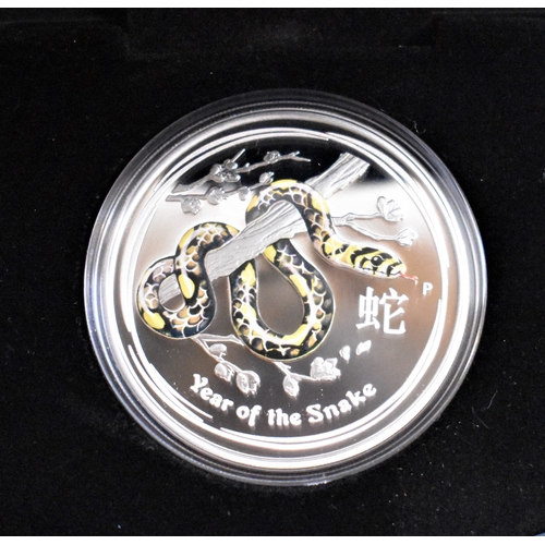 431 - Australia 2013 Silver Proof Dollar, Year of the Snake (Yellow Snake), boxed with corticate