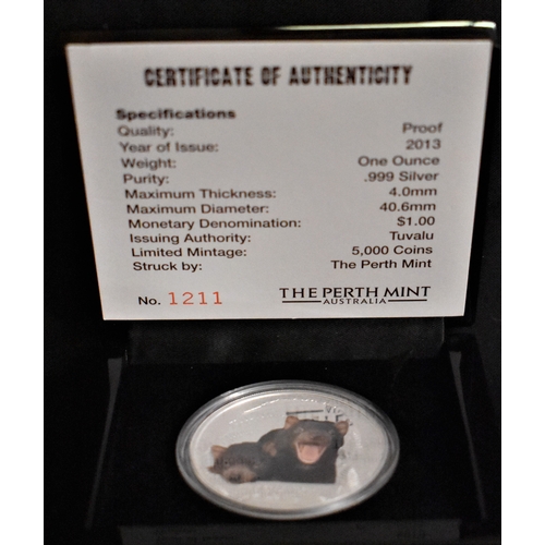 433 - Australia 2013 Tasmanian Devil 1oz Silver Proof, boxed with certificate