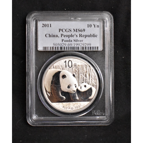 460 - China 2011 10 Yuan, Silver Proof, Panda and Cub, slabbed