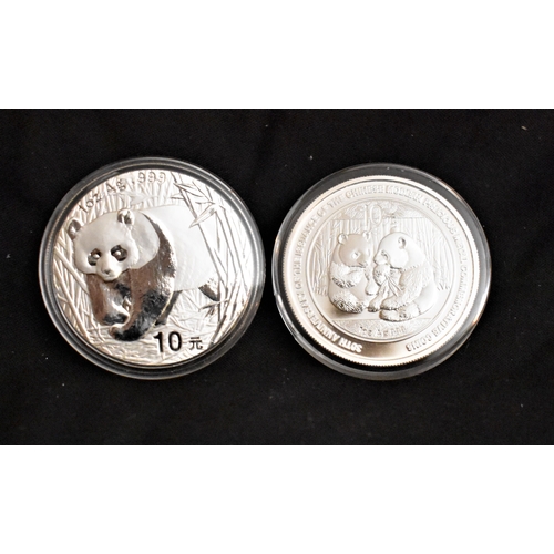 463 - China 2002 and 2009 10 Yuan, Silver Proof Pandas (2) encased