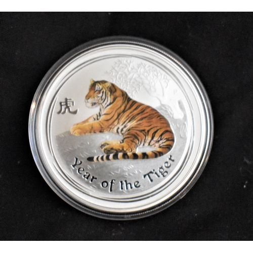 468 - Australia 2010 Silver Dollar, Year of the Tiger, coloured, capsuled