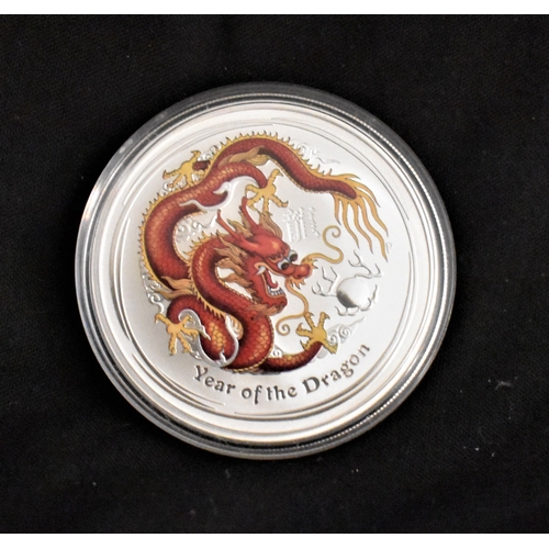 481 - Australia 2012 Silver Dollar, Year of the Dragon (Red Dragon), capsuled