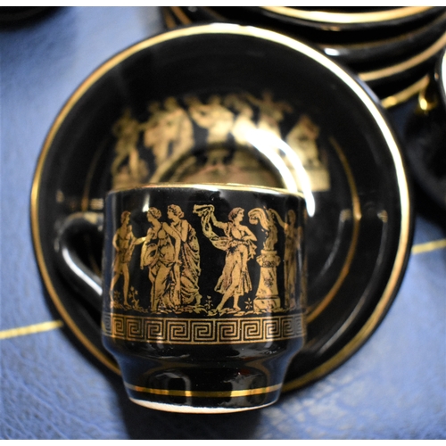 49 - 1960s/70s Greek Black and gold Coffee set of six cups and saucers. A lovely classical design