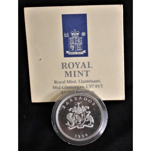 501 - Barbados 1994- Silver Dollar - Queen Elizabeth The Queen Mother with certificate