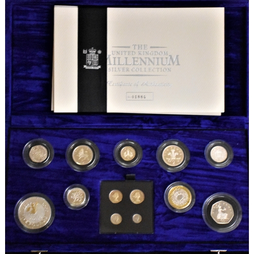 516 - Great Britain 2000 Silver Millennium Proof Collection set of Nine Coins (22carat gold highlights) an... 