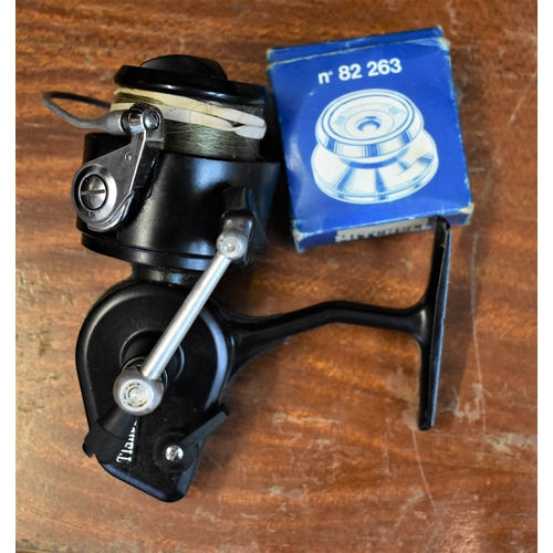 66 - Mitchell 206S Vintage reel with boxed spare reel. Rare and complete with protective pouch