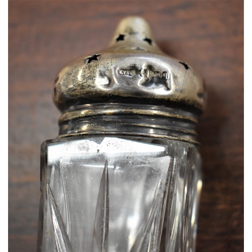 45 - Silver Topped Sugar shaker,  hallmarked W.Y.&S.,  (dented)