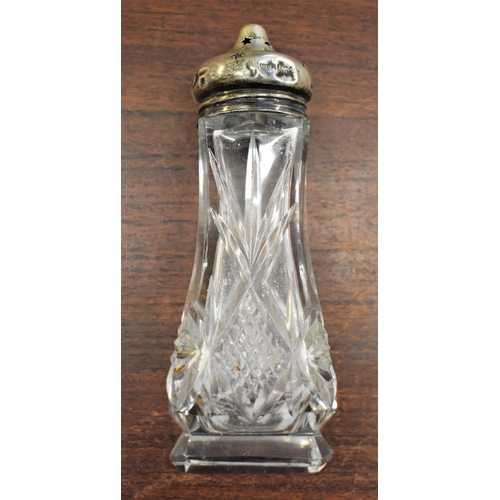 45 - Silver Topped Sugar shaker,  hallmarked W.Y.&S.,  (dented)