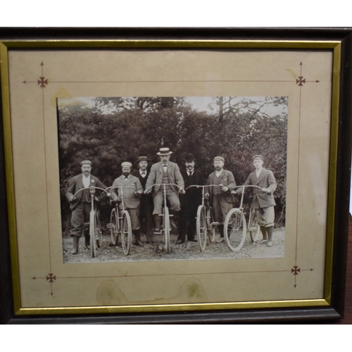 94 - Photo - early 1900's - delightful picture of 6 cyclist, looking very dapper, in a gold and brown fra... 