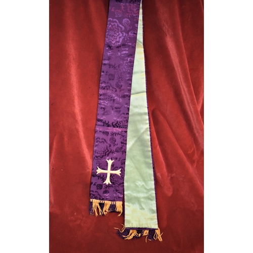 21 - Lot of religious sashes/stoles in different colours and embroidered crosses on end. Colours include ... 