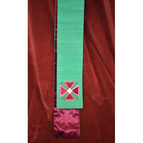 21 - Lot of religious sashes/stoles in different colours and embroidered crosses on end. Colours include ... 