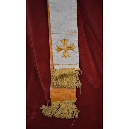 21 - Lot of religious sashes/stoles in different colours and embroidered crosses on end. Colours include ... 