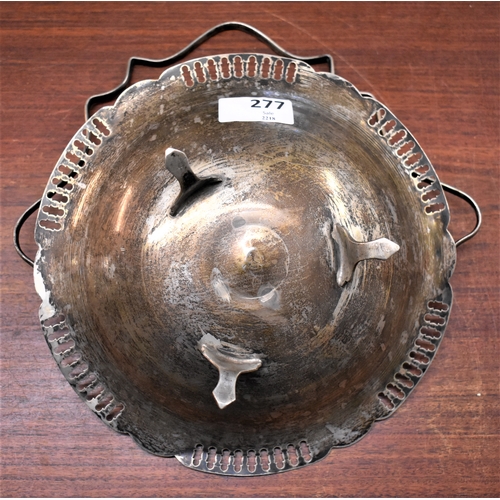 277 - Vintage Arabic Silver-plate Fruit/Cake Bowl, nice design with handle and Arabic stamp in the centre.