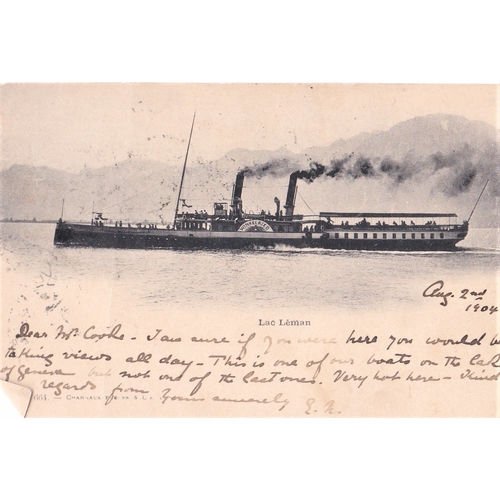 345 - Lac Leman - Paddle Steamer, 1904 used Postcard 'Winkelried' light crease