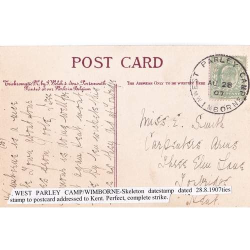 361 - West Parley Camp/Wimborne, full crisp skeleton cancel 1907