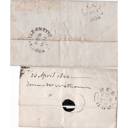 345 - Great Britain 1841 Penny red-brown on EL London to Hereford with heavy number in Maltese Cross. Anot... 