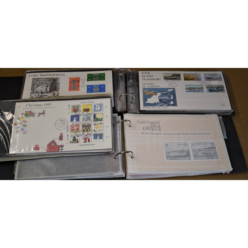 277 - Guernsey 1982-1993, A collection of packs & First Day Covers in three albums, values to £2. Several ... 
