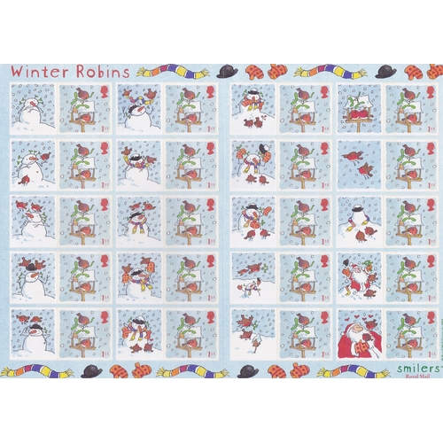 565 - Great Britain 'Winter Robins' P.O. Smilers Sheet, SG LS14 u/m mint