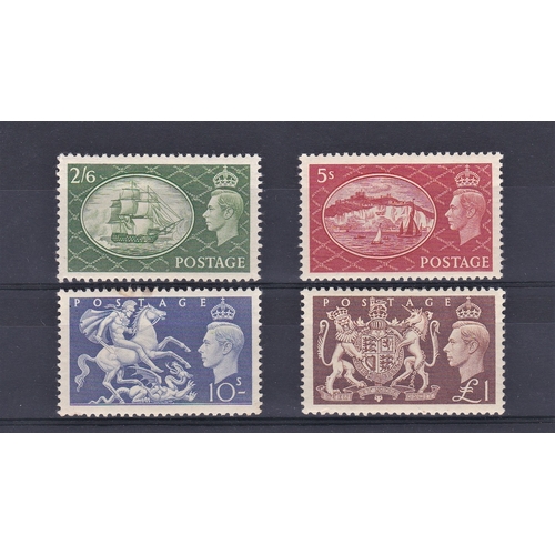 494 - Great Britain 1951 High values 2/6 to £1, very lightly mounted, including SG 509-512. Cat £100