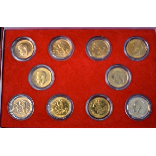 1 - Gold Half Sovereigns (10) 1911-1925 Half Sovereigns, AEF to AUNC nice lot boxed in capsules. (10)