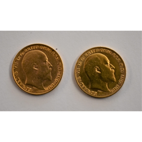 11 - Gold Half Sovereigns 1908 and 1910 (2), EF or better
