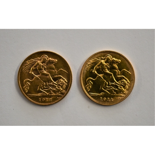 13 - Gold Half Sovereigns 1911 and 1912 (2), GEF or better