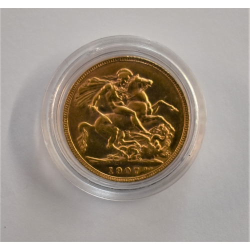 52 - Gold 1907 KEDVII Sovereign, GVF+