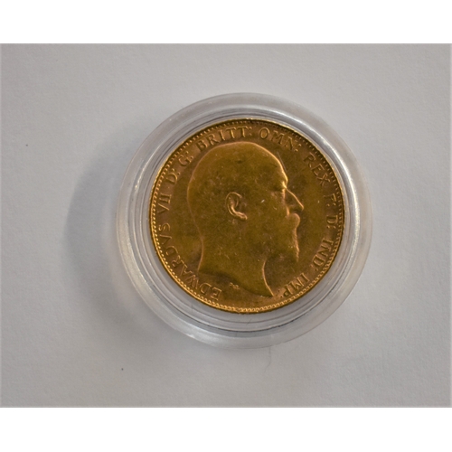 54 - Gold 1908 KEDVII Sovereign, GVF+