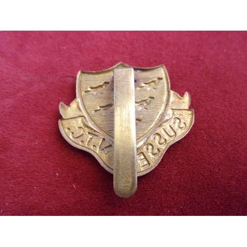 166 - Sussex Volunteer Regiment WWI Cap Badge (Brass), slider. K&K: 1681