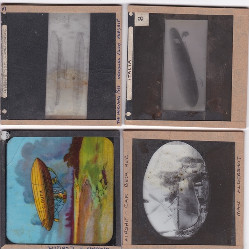 549 - Airships and Zeppelins Magic Lantern Slides (8) (one in colour and seven in b/w) including slides of... 