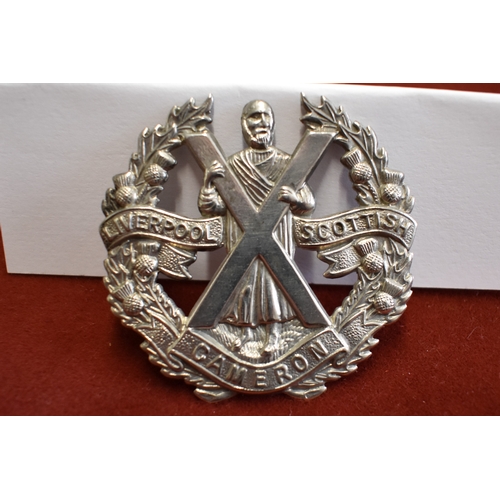 106 - British Liverpool Scottish (Cameron Highlanders) WWII Cap Badge (White-metal), two lugs