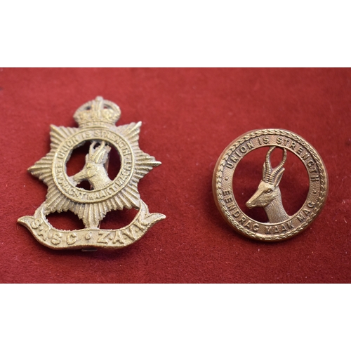 165 - South Africa Service Corps WWI Cap Badge (Gilding-metal), lugs are missing and replaced with a coppe... 