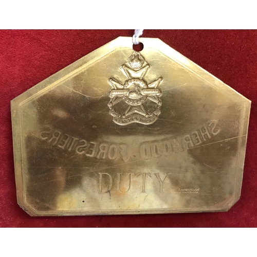 245 - Sherwood Foresters (Nott's & Derby) Regiment WWI Brass 'Duty' Bed Plate, made by E. Narborough, Birm... 