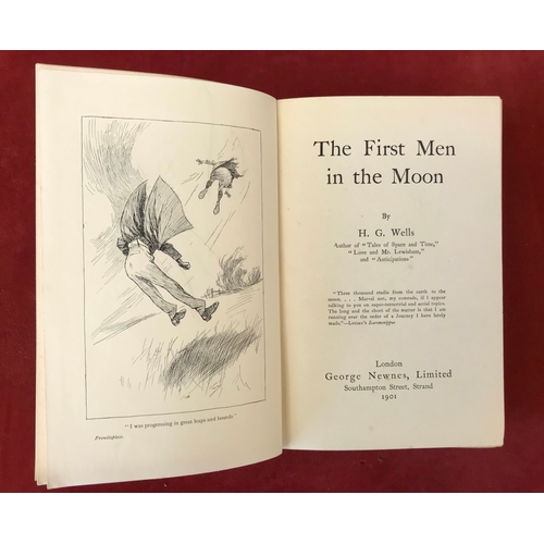 342 - The First Men in the Moon First by H.G. Wells, edition 1901, cloth cover, no D/W