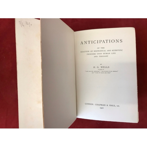 343 - Anticipations First edition by H.G. Wells, 1901, no D/W, faded spine