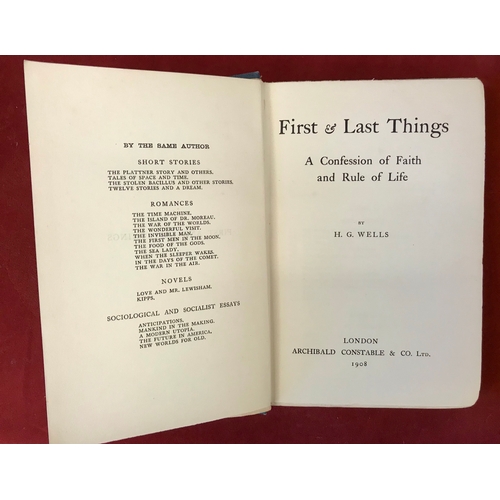 351 - First and Last Things First edition 1908, no D/W, fair condition, also Tauchnitz 1909, poor conditio... 