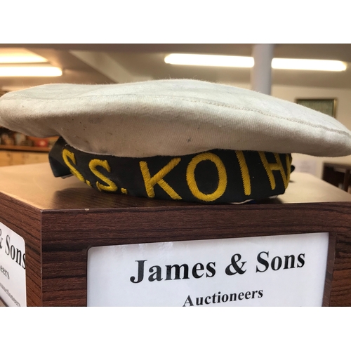 66 - Ancor Line 1930's S.S. Koi Jai. Tea Transport/ Passenger Vessel Sailors Cap,  a white naval Pork Pie... 