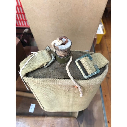 76 - British P37 Pattern Water Bottle with full pouch webbing carrier, in very good condition