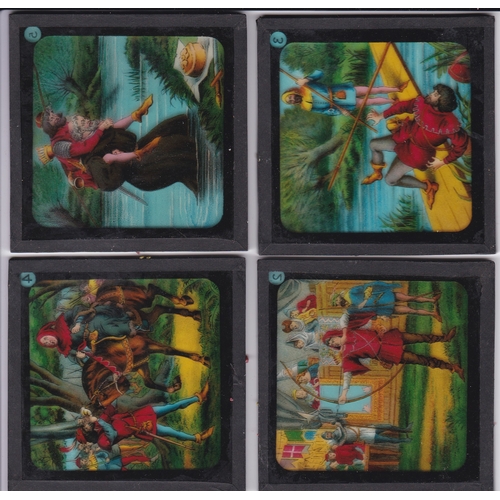 534 - Robin Hood Magic Lantern Coloured Lantern Slides (Complete set of 12 with 2 extra spares) ROBIN HOOD... 