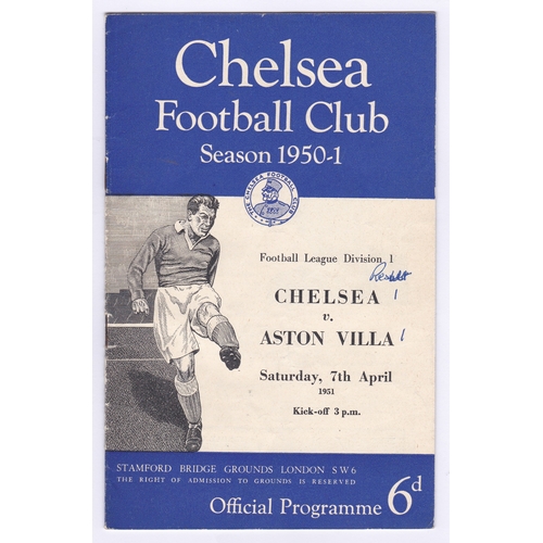 27 - Chelsea v Aston Villa 1951 April 7th Div. 1 vertical crease scores & notes in pen front cover & team... 