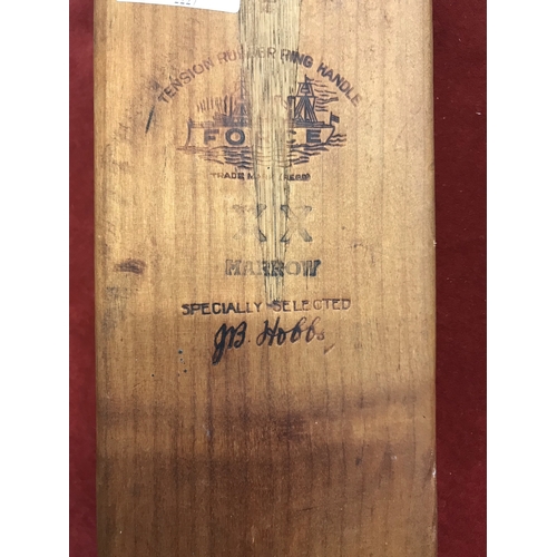 194 - Jack Hobbs bat. 1936 Harrow Force bat autographed J B Hobbs supplied by Jack Hobbs Ltd, Fleet Street... 