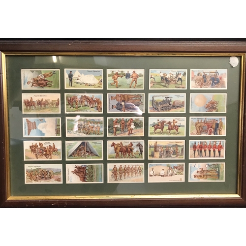 360 - A framed set of Players Army Life Cigarettes cards, some damage to the frame. 25 cards. Buyer collec... 