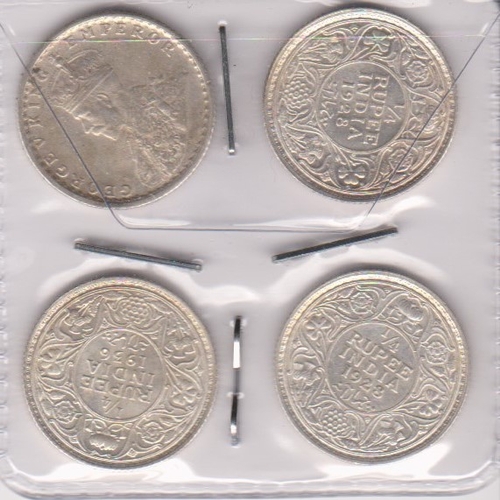 72 - India quarter rupees, 1928 (2) and 1936 (2), AEF to UNC